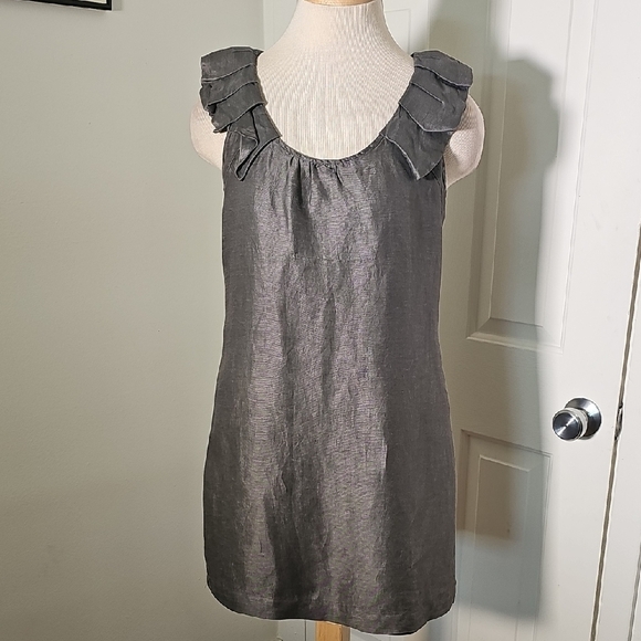 J. Crew Gray Ruched Ruffled Sheath Mini Dress. Size 4. 82 % LINEN 18% SILK. - Picture 1 of 4